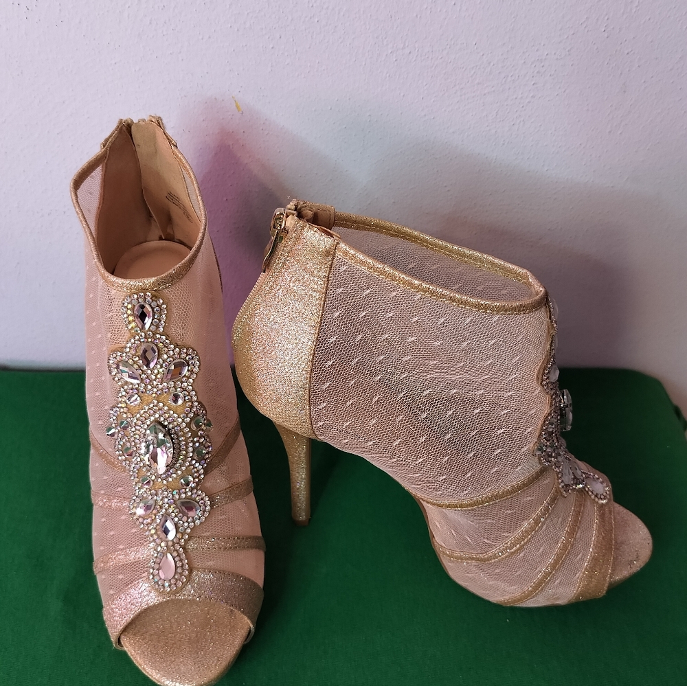 Womens Mesh Open-Toe Booties With Rhinestones - image 8